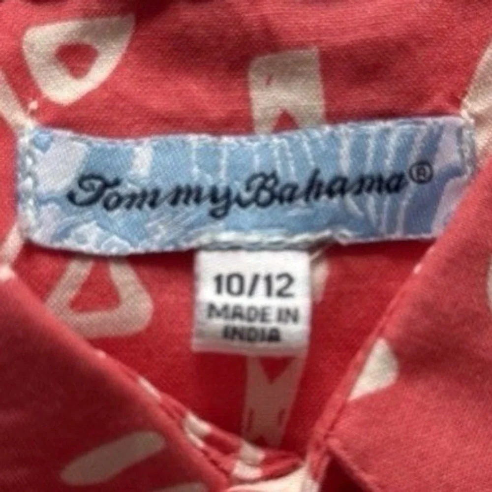 Tommy Bahama Boys Hawaiian Shirt Fuchsia Sz 10/12 Tropical Print Button Up Beach